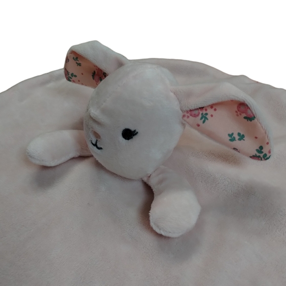 Modern Baby Snuggle Blanket Bunny Pink Flowers Lovey Security Round Teether Wuby - Picture 6 of 10